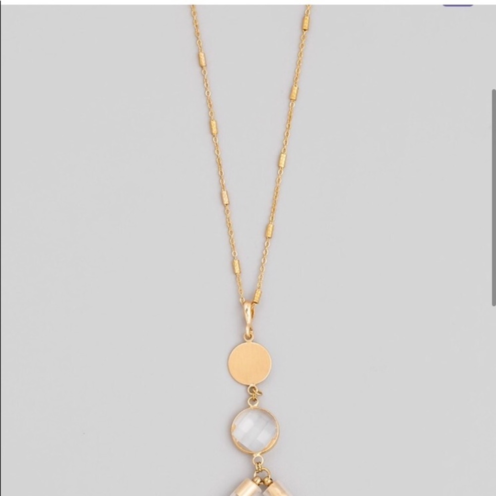 LAST ONE: Long gold chain shimmery pendant drop necklace - Picture 2 of 4